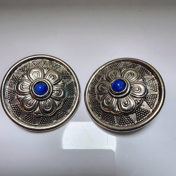 Vintage Sterling Silver Clip-On Earring and Bracelet Set with Lapis Lazuli - Picture 4 of 11